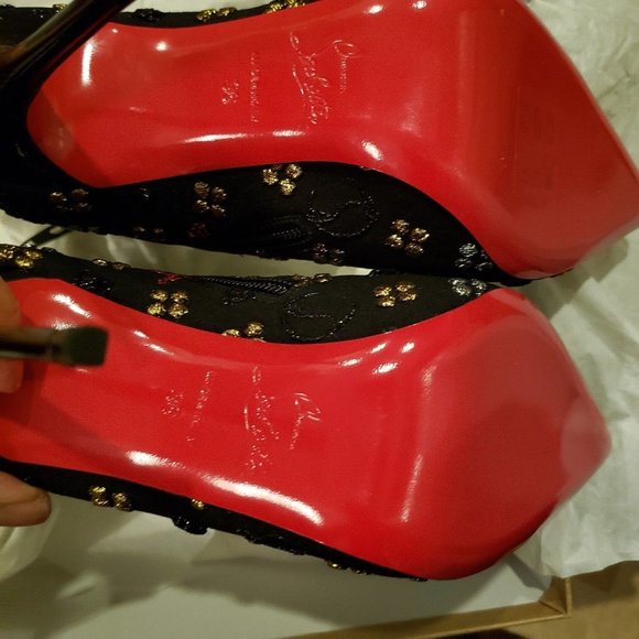 Christian Louboutin SO KATE BOOTY Jacquard Loubi In The Sky Boots Heels - Picture 13 of 14